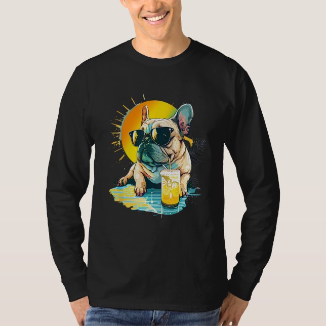 Camiseta Cute French Bulldog chillin tropical drink on summ (Anverso)