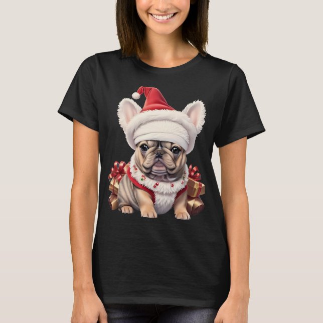 Camiseta Cute French Bulldog Santa Hat Merry Christmas T Sh (Anverso)