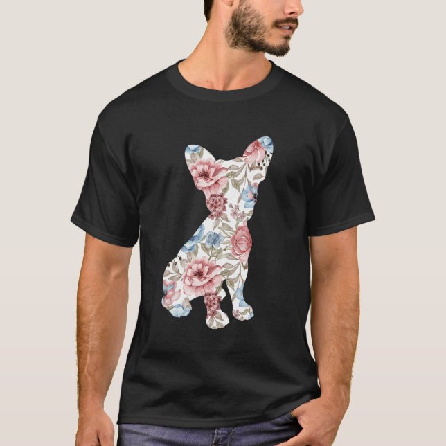 Camiseta Cute Frenchie Mom Flor Floral Silhouette Dog Bre (Anverso)