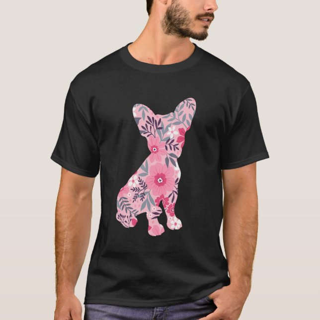 Camiseta Cute Frenchie Mom Flor Floral Silhouette Dog Bre (Anverso)