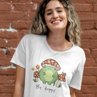 Cute Frog and Mushrooms Be Hoppy Cartoon 