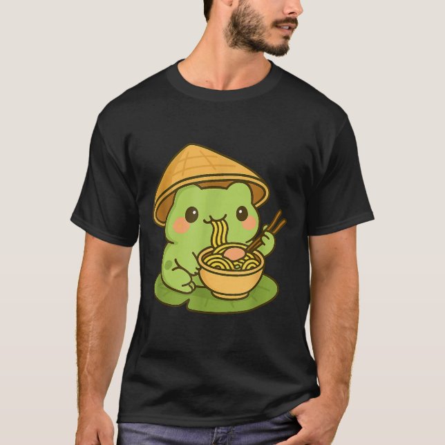 Camiseta Cute Frog Eating Ramen Anime Japanese Men Women Ki (Anverso)
