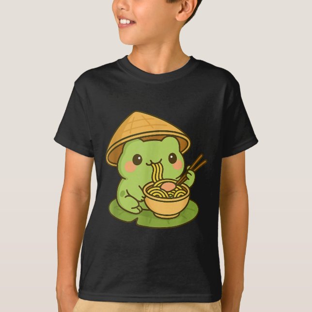Camiseta Cute Frog Eating Ramen Anime Japanese Men Women Ki (Anverso)