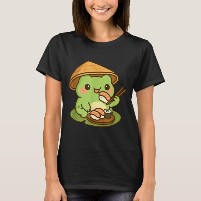 Camiseta Cute Frog Eating Sushi Anime Japanese Men Women Ki (Anverso)