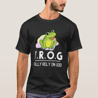 Camiseta Cute Frog Fully Rely On God Christian Religious Fr
