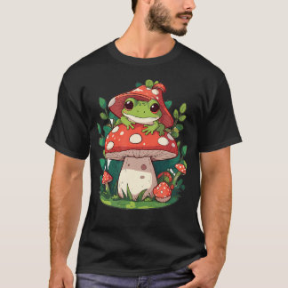 Camiseta Cute Frog On Mushroom Cartoon Aesthetic