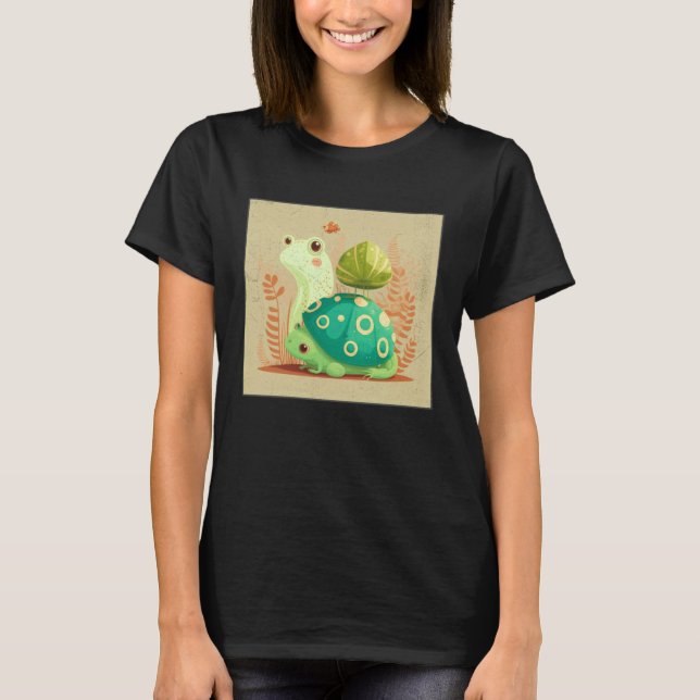 Camiseta Cute Frog Snail Illustration Shell Friends Women K (Anverso)