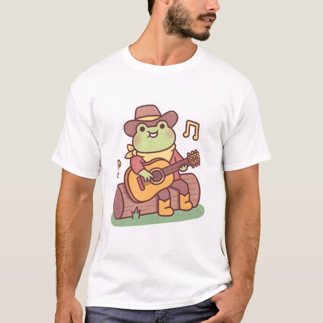 Camiseta Cute Frog With Cowboy Hat and Guitar (Anverso)
