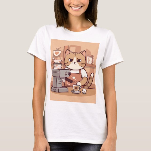 Camiseta Cute Funny Barista Cat with Coffee T-shirt (Anverso)