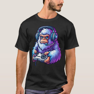 Camiseta Cute Funny Bigfoot Wearing Headphones Playing Vide