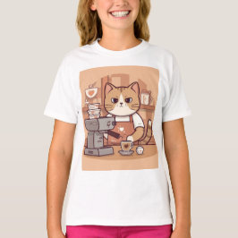 Camiseta Cute Funny Cartoon Barista Cat Kid's T-shirt