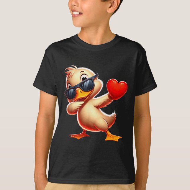 Camiseta Cute Funny Cool Duck Dabbing Heart Valentines Day  (Anverso)