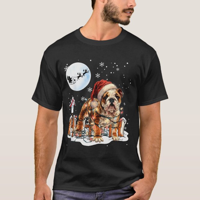 Camiseta Cute Funny English Bulldog Christmas Lights Santa  (Anverso)