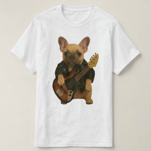 Camiseta Cute Funny French Bulldog Bajista Rocker Cuero Gig