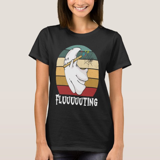 Camiseta Cute & Funny Halloween Ghost Flute & Fluting  2 (Anverso)