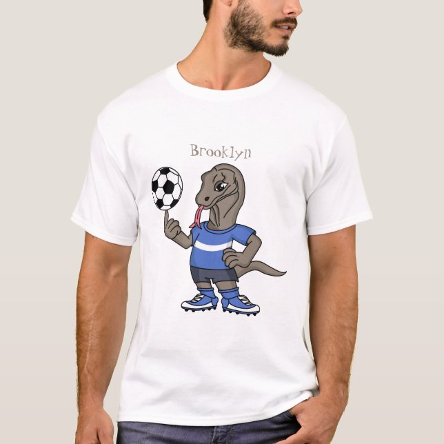 Camiseta Cute funny Komodo dragon playing soccer cartoon (Anverso)