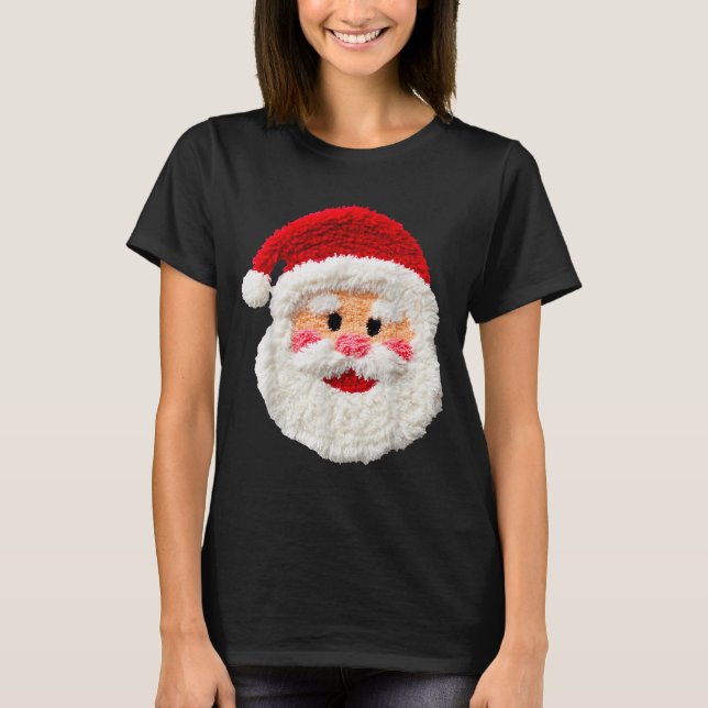 Camiseta Cute Funny Preppy Faux Yarn Santa Claus Face Merry (Anverso)