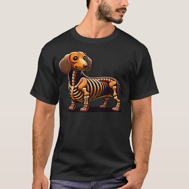 Camiseta Cute Funny Skeleton Dachshund Wiener Dog Halloween (Anverso)