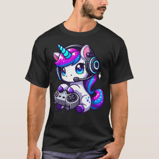 Camiseta Cute Funny Unicorn Wearing Headphones Playing Vide