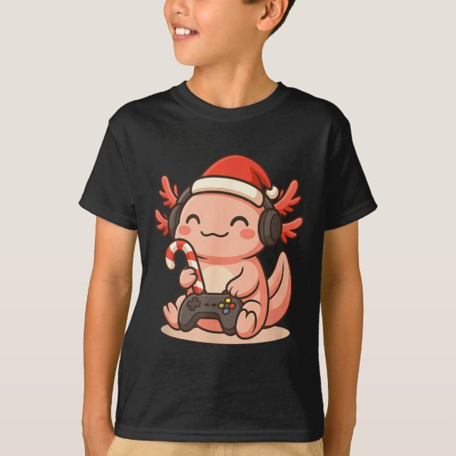 Camiseta Cute Gamer Axolotl Christmas Design  (Anverso)