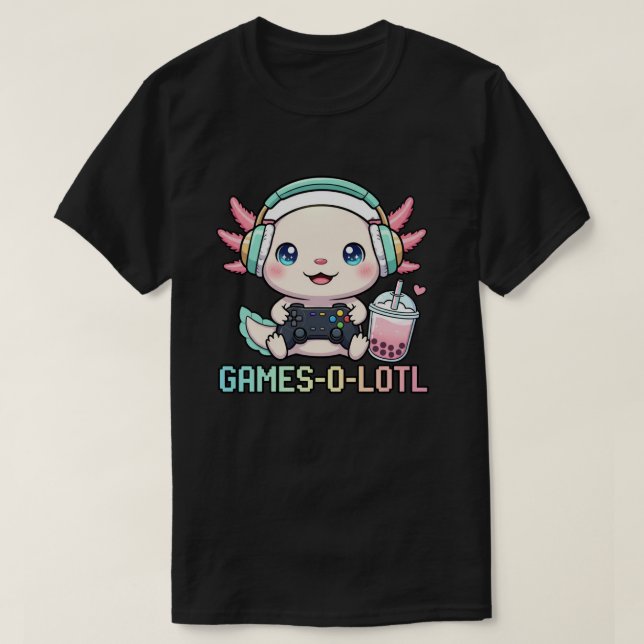 Camiseta Cute Gamer Axolotl with Boba Art (Diseño del anverso)