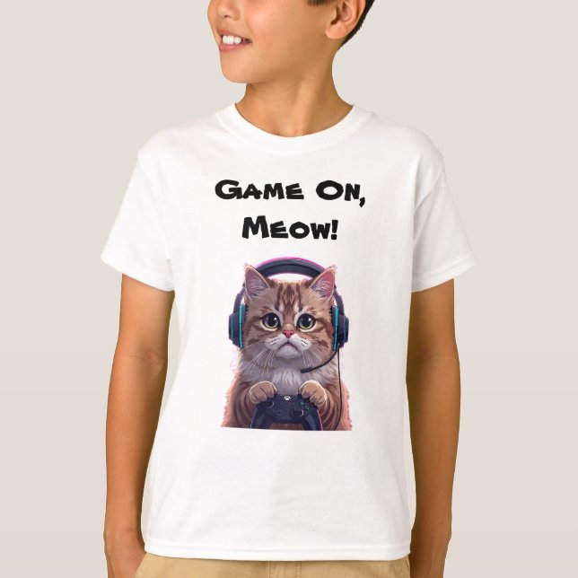 Camiseta Cute Gamer Cat Kids T-Shirt – Funny Gaming Kitten  (Anverso)
