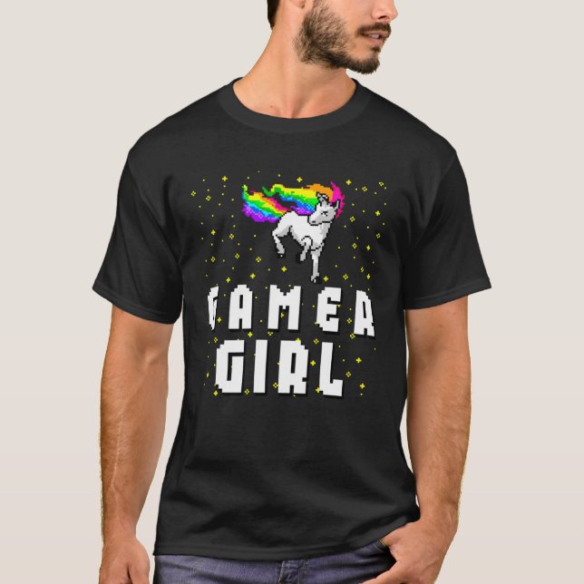 Camiseta Cute Gamer Girl Galaxy Rainbow Unicorn Video Game  (Anverso)