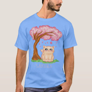 Camiseta Cute gato árbol japonés de flores de cerezo sakura