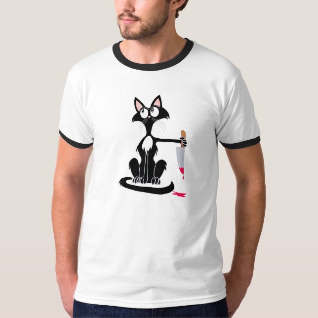 Camiseta Cute gato asesino con un cuchillo sangriento Café  (Anverso)