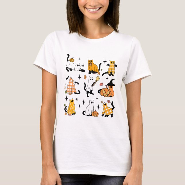 Camiseta Cute Gato Fantasma Divertido vestido Halloween Rop (Anverso)
