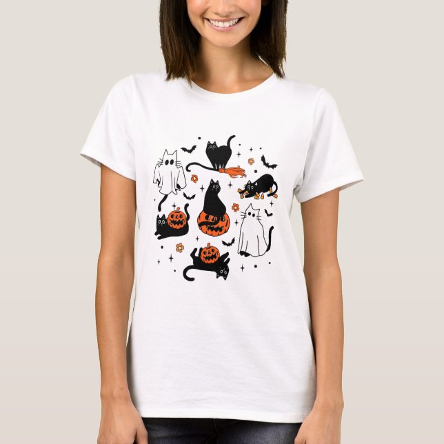 Camiseta Cute Gato Fantasma Divertido vestido Halloween Rop (Anverso)