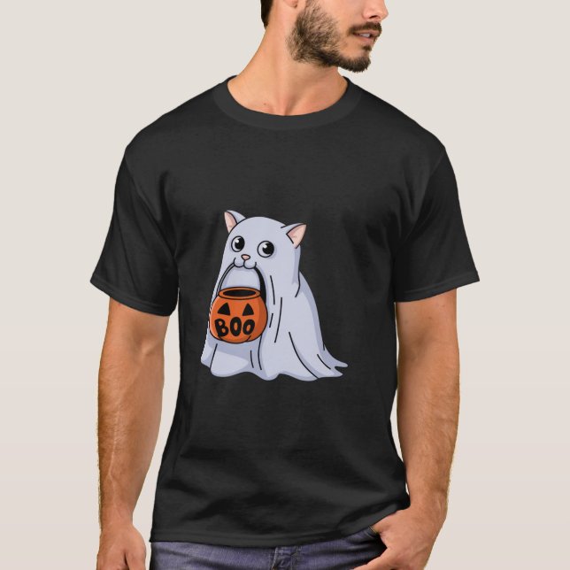 Camiseta Cute gato fantasma Halloween Boo (Anverso)