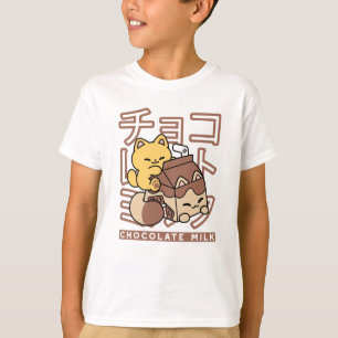 Camiseta Cute gato montando leche de chocolate Carton Kawai