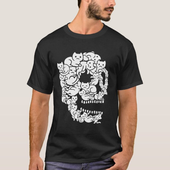 Camiseta Cute gato negro cráneo Kitty Skeleton Scary Hallow (Anverso)