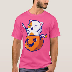 Camiseta Cute gato Sostengo Cuchillo En Calabaza Helloween
