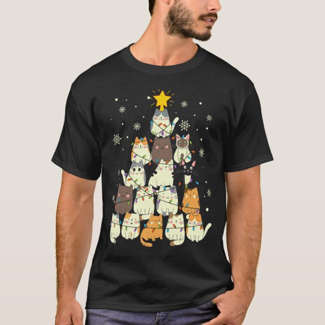 Camiseta Cute Gatos Árbol de Navidad Gracioso (Anverso)