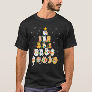 Camiseta Cute gatos Árbol de Navidad Luz divertida Navidad