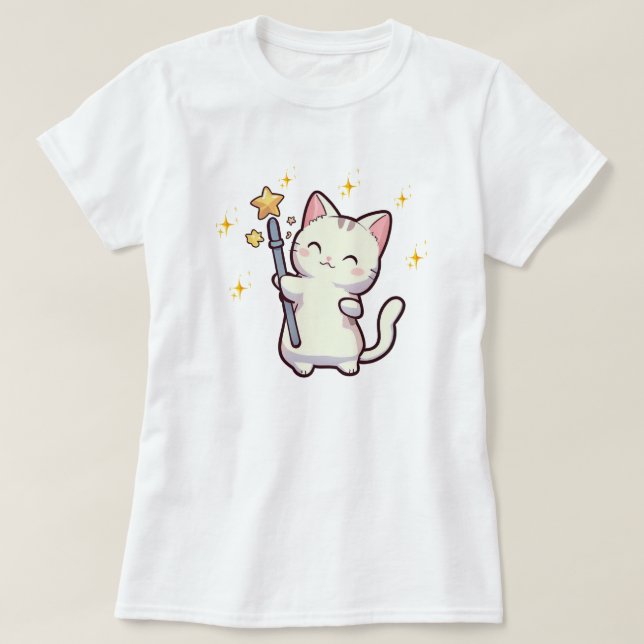 Camiseta Cute Gatos Con varita Mágica (Diseño del anverso)