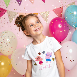 Camiseta Cute Gatos Niños Rosa Nombre De Cumpleaños