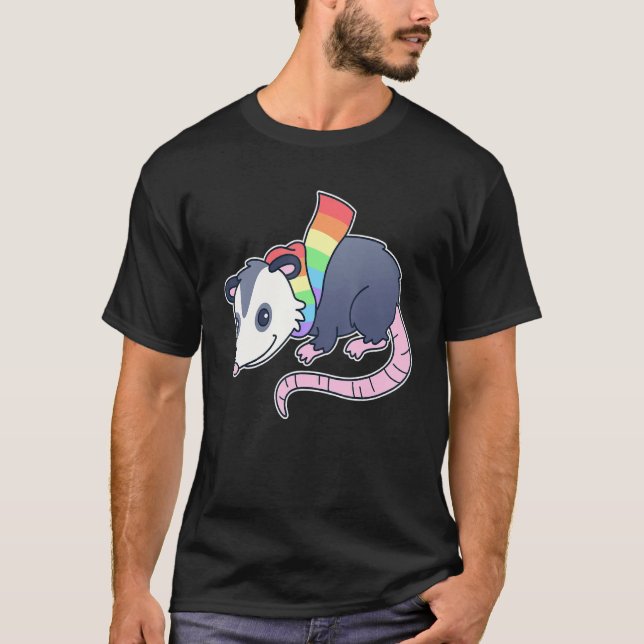 Camiseta Cute Gay Possum With Lgbtq Rainbow Pride Scarf  Op (Anverso)