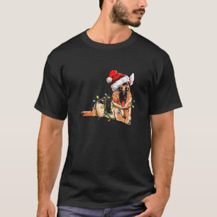 Camiseta Cute German Shepherd Dog Santa Christmas Tree Ligh