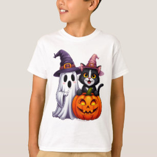 Camiseta Cute Ghost Black Cat Pumpkin Halloween Tee 🎃