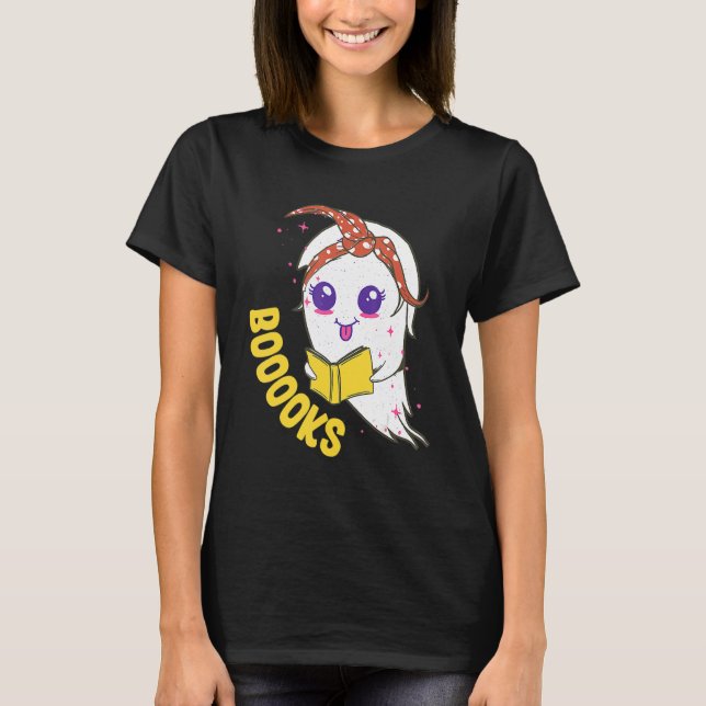 Camiseta Cute Ghost Book Reading For Teacher Booooks Hallow (Anverso)