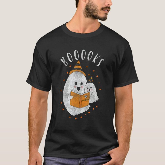 Camiseta Cute Ghost Book Reading Teacher School  Halloween  (Anverso)