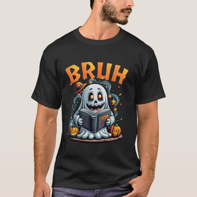 Camiseta Cute Ghost bruh Boo leyendo libro Funny Family Hal (Anverso)