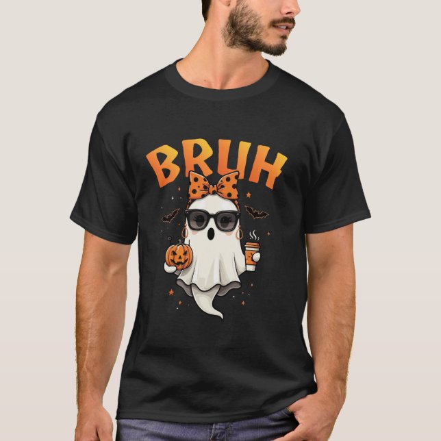 Camiseta Cute Ghost bruh chica Glasses Famoso Halloween fam (Anverso)