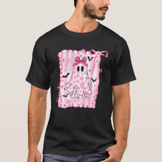 Camiseta Cute Ghost Coqueta Lazo Rosa Impresión Vaca Hallow