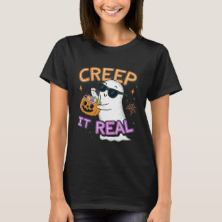 Camiseta Cute Ghost “Creep It Real” – Funny Halloween Pun D