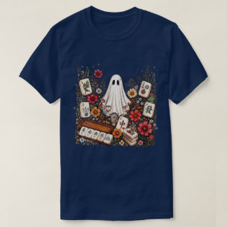 Camiseta Cute Ghost Mahjong baldosas florales Gráfico