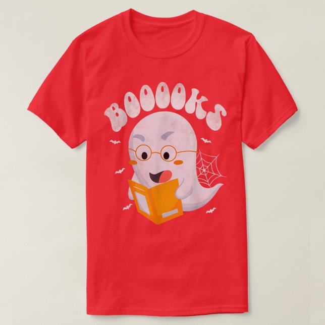 Camiseta Cute Ghost Reading Booooks Book Teacher Halloween  (Diseño del anverso)